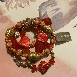 Chico's  Red and Gold Shell Stretchy Bracelet Set